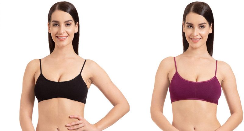 Pack of 2 Women Bralette Lightly Padded Bra  (Black, Purple)
