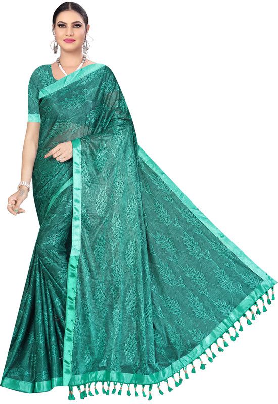 Solid/Plain Bollywood Lycra Blend Saree  (Dark Green)