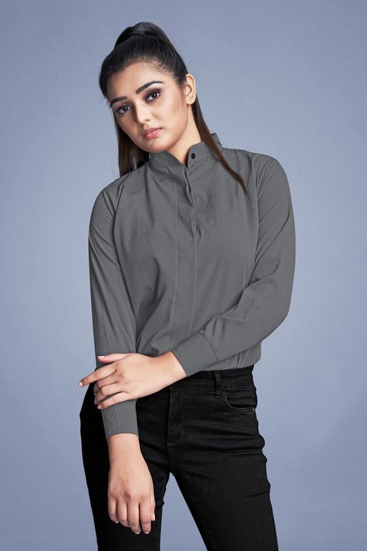 Girls Solid Formal Grey Shirt