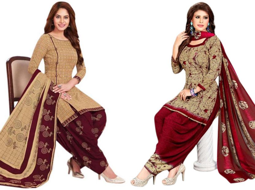 Unstitched Crepe Kurta & Patiyala Material Checkered, Printed