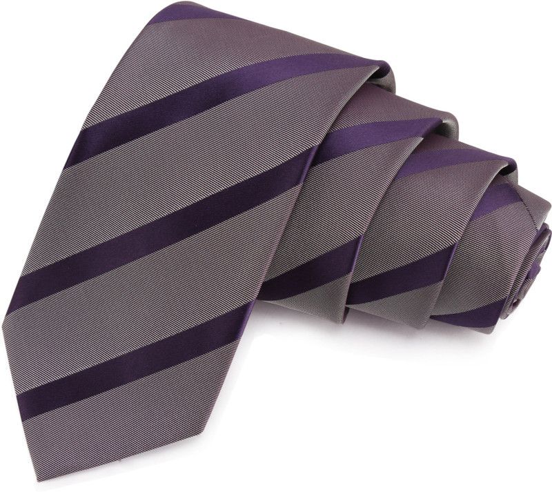 PELUCHE Noteworthy Grey & Dark Purple Colored Microfiber Neck Striped Men Tie