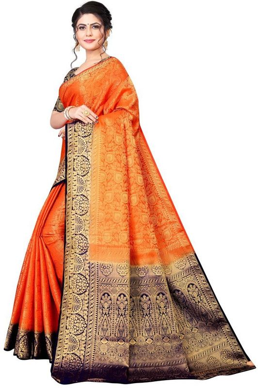 Solid/Plain Banarasi Silk Blend Saree  (Multicolor)