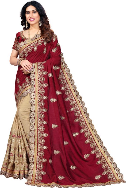 Embroidered Bollywood Silk Blend, Art Silk Saree  (Maroon)