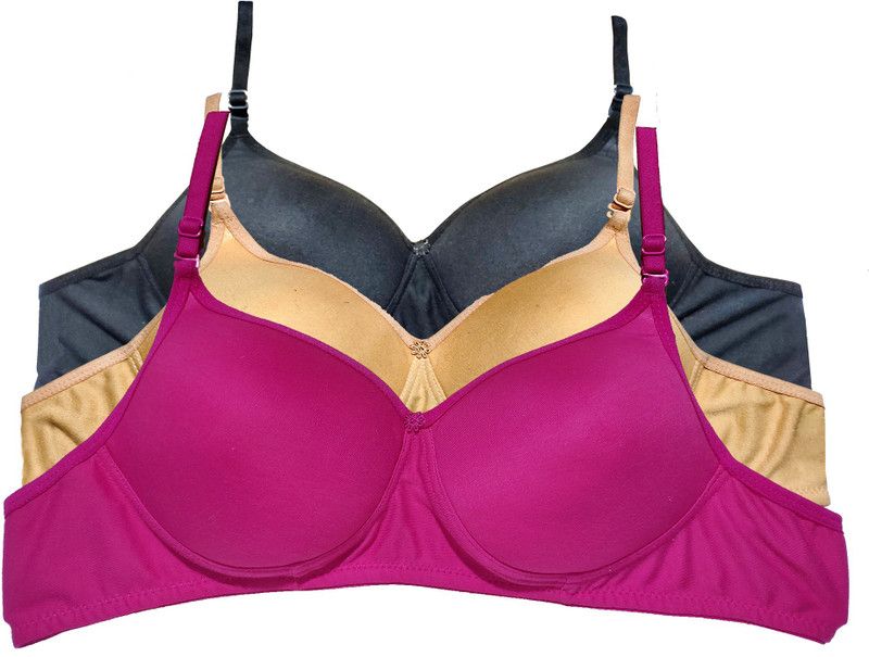 Pack of 3 Women T-Shirt Lightly Padded Bra  (Black, Gold, Pink)