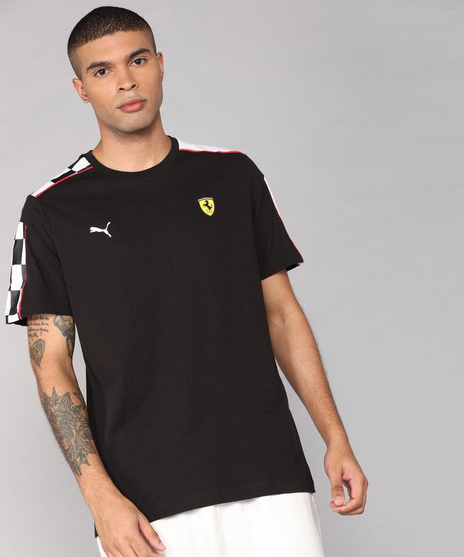 Ferrari Race MT7 Tee Men Colorblock Round Neck Cotton Blend Black T-Shirt