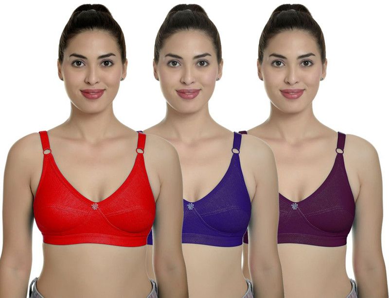 Pack of 3 Women Full Coverage Non Padded Bra  (Dark Blue, Red, Maroon)