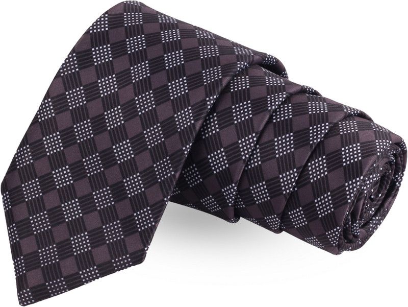 PELUCHE Polka Check Black Colored Microfiber Neck Checkered Men Tie
