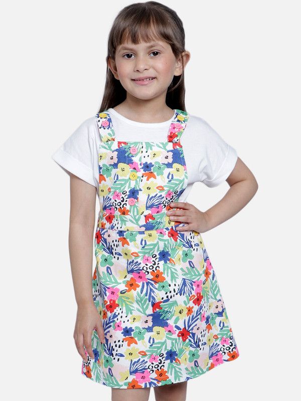 Dungaree For Girls Casual Floral Print Cotton Blend  (Multicolor, Pack of 1)