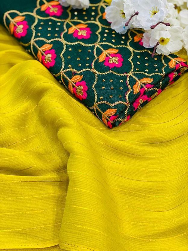 Embroidered Assam Silk Art Silk Saree  (Green, Yellow)