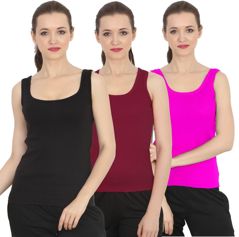 Pack of 3 Casual Sleeveless Solid Women Black Top