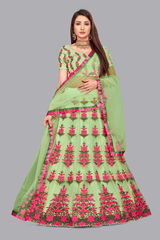 Semi Stitched Lehenga Choli  (Light Green)