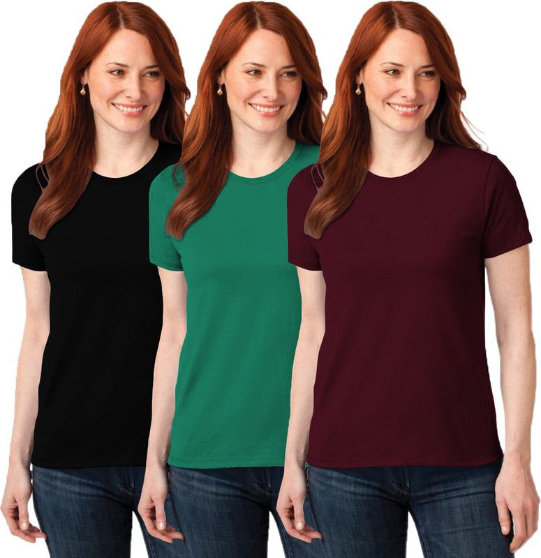 Solid Women Black, Light Green, Maroon T-Shirt  (Pack of 3)