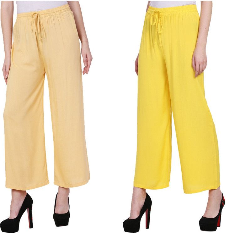 Pack of 2 Women Regular Fit Yellow Cotton Blend Trousers