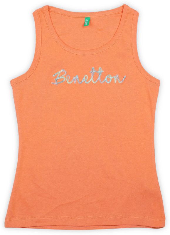 Girls Casual Cotton Blend Tank Top  (Orange, Pack of 1)