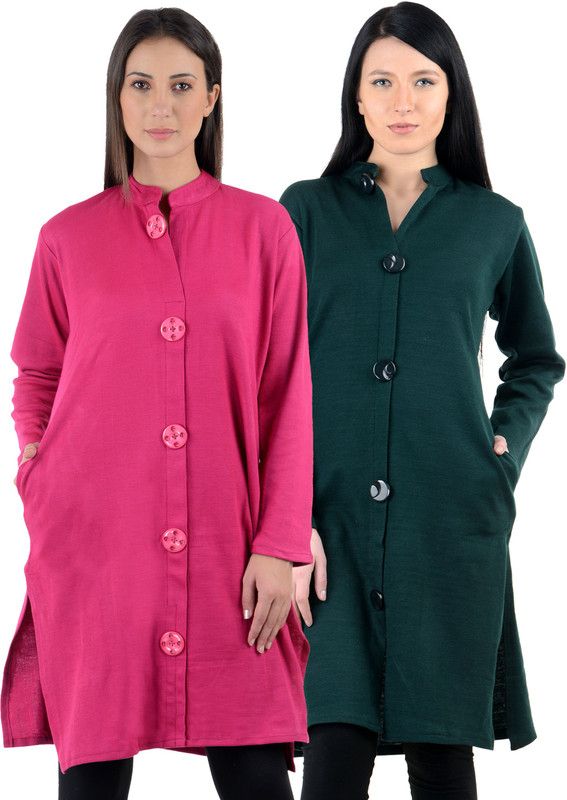 Pack of 2 Women Solid Wool Straight Kurta  (Green, Pink)
