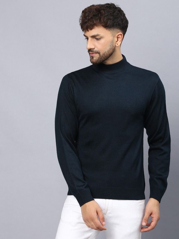 Men Solid Crew Neck Dark Blue Sweater
