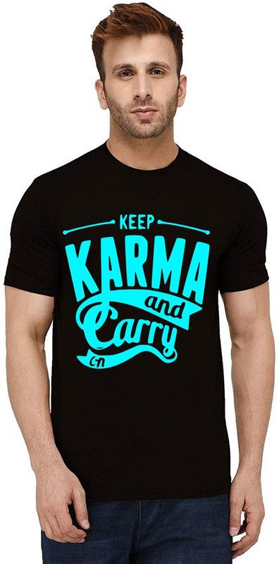 Carry On Karma Men Printed Round Neck Pure Cotton Black T-Shirt