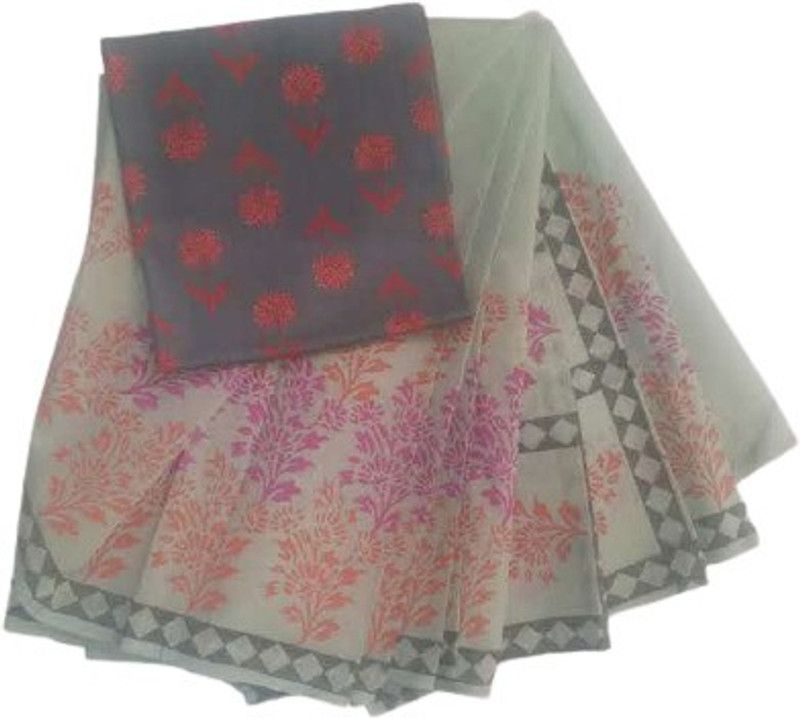 Printed Daily Wear Chanderi Saree  (Grey)