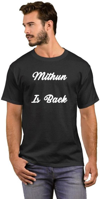 Mithun Is Back Men Printed Round Neck Cotton Blend White, Black T-Shirt