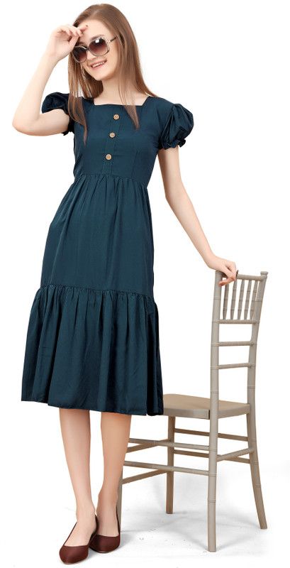 Women Tiered Light Blue Dress