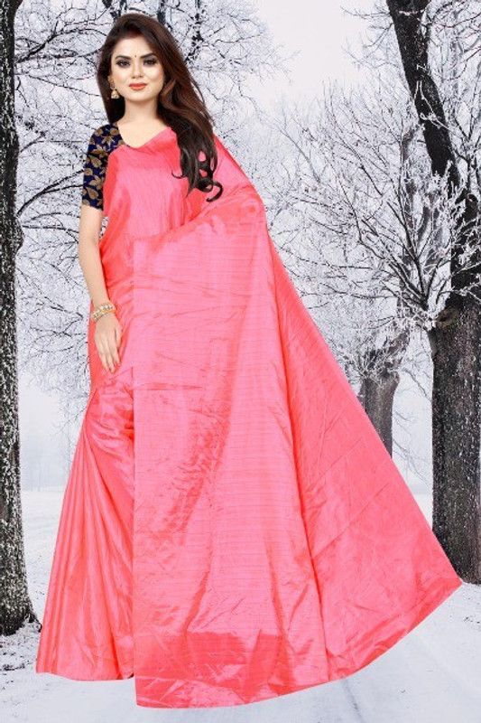Plain Gadwal Pure Silk Saree  (Pink)