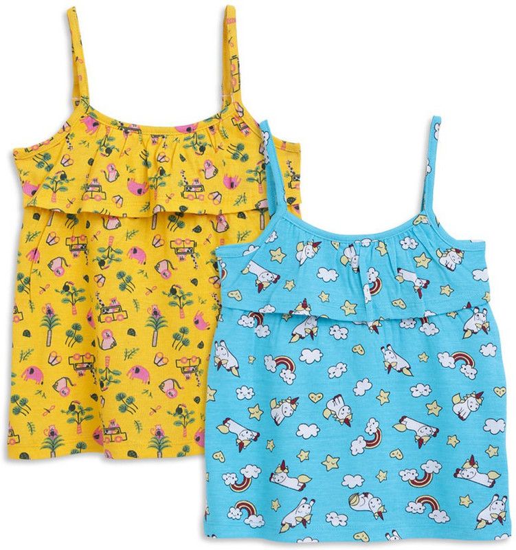 Girls Casual Cotton Rayon Blend Top  (Yellow, Pack of 2)