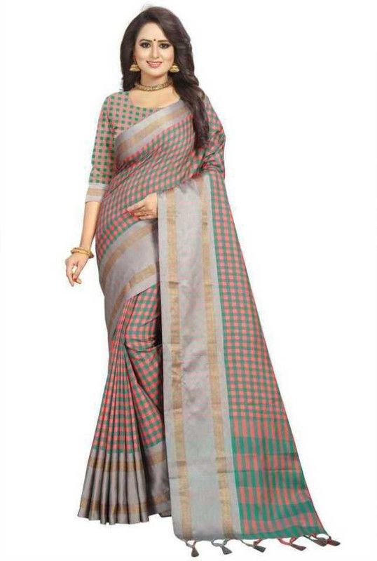 Self Design, Woven Banarasi Pure Silk, Cotton Silk Saree  (Green, Grey)