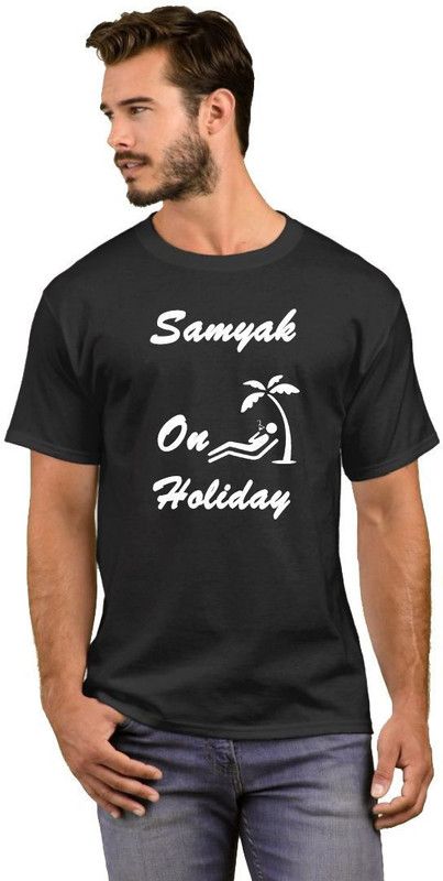 Samyak On Holiday Men Printed Round Neck Cotton Blend White, Black T-Shirt