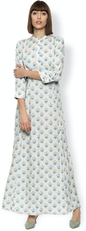 Women Printed Modal A-line Kurta  (White)