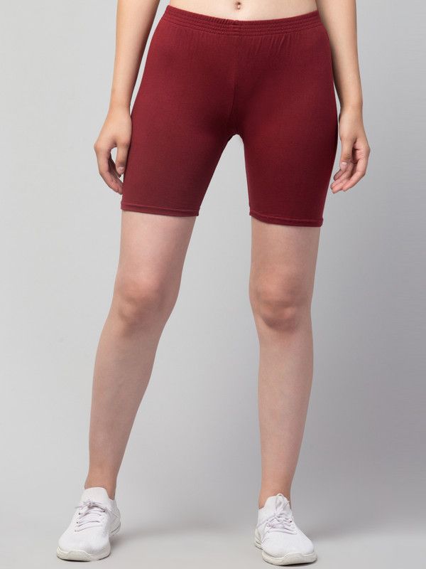 Solid Women Maroon Cycling Shorts, Gym Shorts, Night Shorts, Running Shorts, Sports Shorts, Swim Shorts