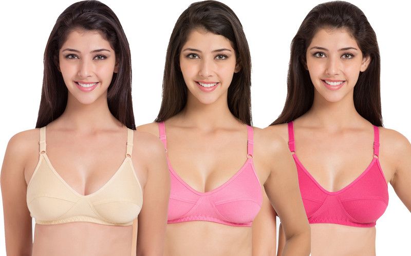 Women Bralette Non Padded Bra  (Beige, Pink, Pink)