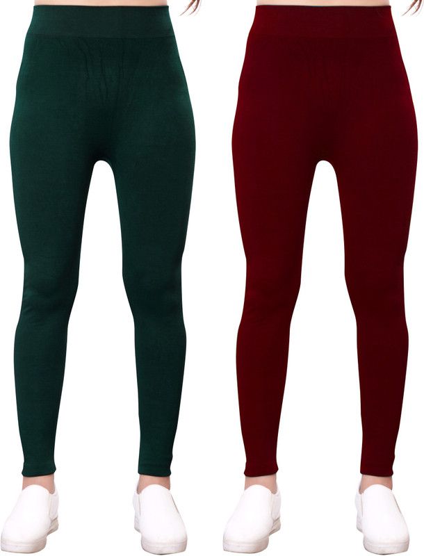 Ziya Ankle Length Western Wear Legging  (Dark Green, Maroon, Solid)