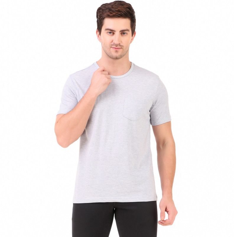 Men's Casual Regular Fit T-Shirt with Pockets Men Printed, Solid Round Neck Pure Cotton Light Blue T-Shirt