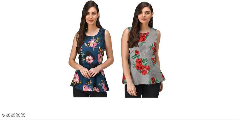 Pack of 2 Casual Sleeveless Printed Women Multicolor Top