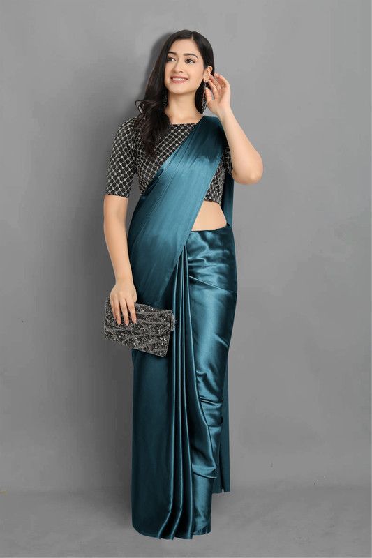 Solid/Plain Assam Silk Georgette Saree  (Black)