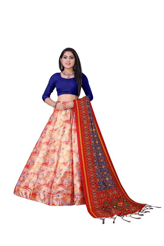 Digital Print Semi Stitched Lehenga Choli  (Orange)