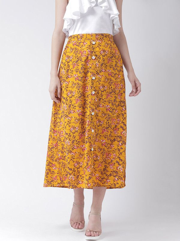 Women Printed Regular Yellow Skirt