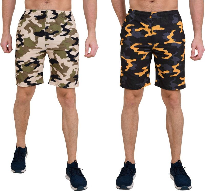 Pack of 2 Printed Men Multicolor Sports Shorts, Running Shorts, Regular Shorts
