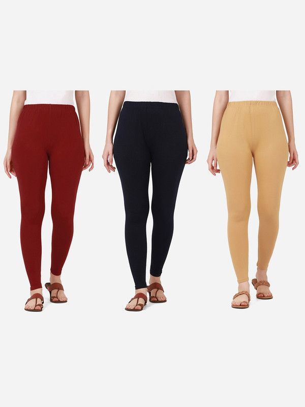 BuyNewTrend Ankle Length Western Wear Legging  (Maroon, Dark Blue, Beige, Solid)