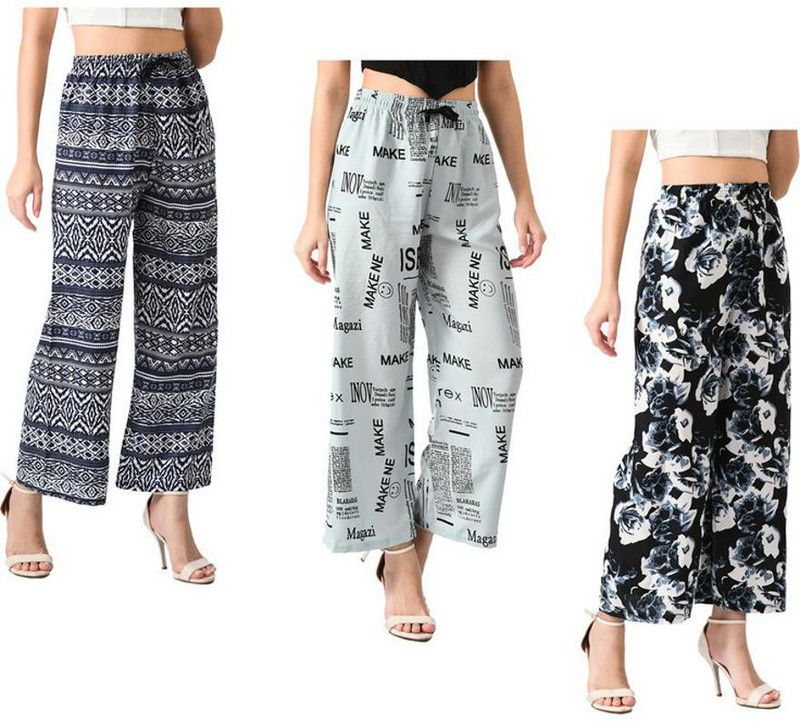 Pack of 3 Women Regular Fit Light Blue, Grey, Black Crepe Trousers
