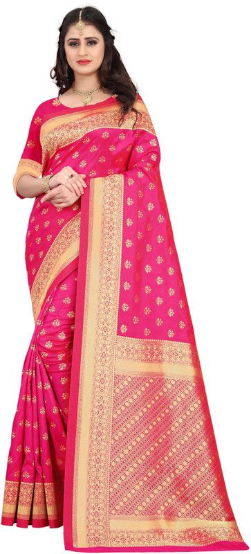 Woven Maheshwari Silk Blend, Jacquard Saree  (Pink)