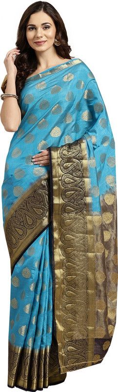 Embellished Chanderi Silk Blend Saree  (Light Blue)