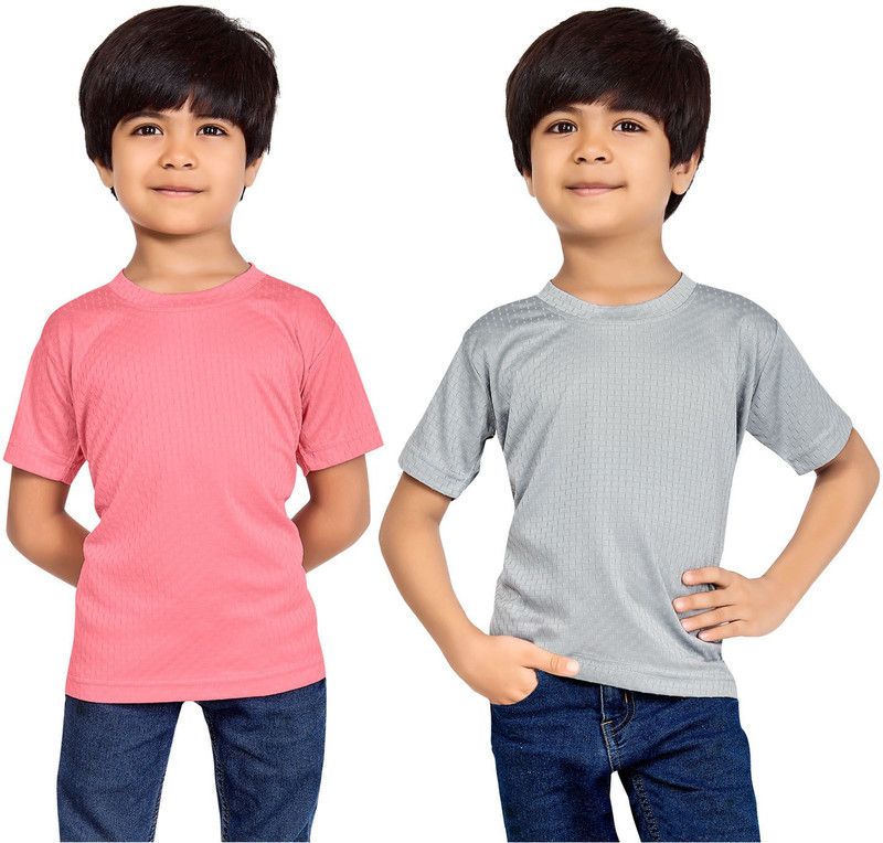 Boys Solid Polycotton T Shirt  (Pink, Pack of 2)