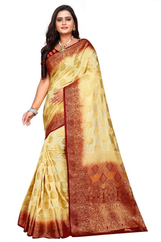 Kanjivaram Art Silk Saree  (Beige)
