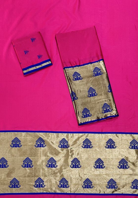 Printed Mekhela Chador Polyester Saree  (Pink)