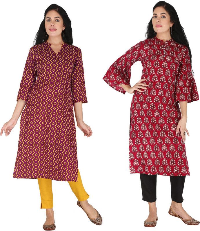 Women Chevron/Zig Zag Kurta  (Purple, Maroon)