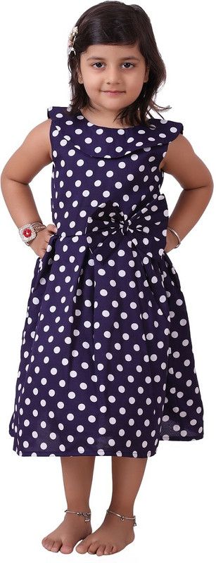 Girls Calf Length Casual Dress  (Dark Blue, Sleeveless)