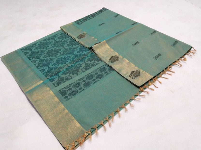 Self Design Kanjivaram Cotton Blend Saree  (Green)