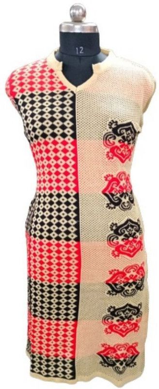 Women Self Design Wool A-line Kurta  (Red)