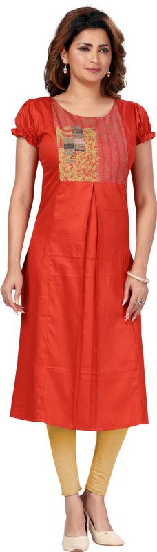 Women Self Design, Solid Pure Cotton Straight Kurta  (Red)